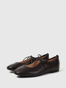 Sleekvia 女款繫帶設計時尚休閒平底鞋，適合日常通勤、約會、購物與度假 - 深咖色pu - 查看 5