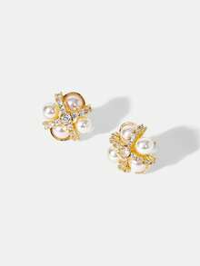 MOTF PREMIUM SMALL EXQUISITE EARRINGS IN 18K GOLD-PLATED ZIRCONIUM PEARLS - Yellow Gold - View 4