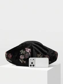 MOTF 女款時尚百褶手拿包，精緻極簡復古黑色天鵝絨包，適用於日常、約會、度假、購物、通勤 - 黑色珠片 - 查看 3