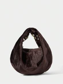 SHECARRY Ladies Fashionable Elegant Simple Heavy Industry Vintage Dark Coffee Velvet Embroidered Bead Sequins Handbag, Party Festive Banquet Date - Brown beads - View 4