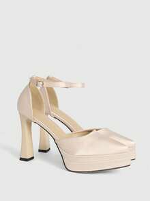 CUCCOO LuxiPop Women's Pointed Buckle Design Fashion Daily Travel High Heel Sandals - Apricot - View 3