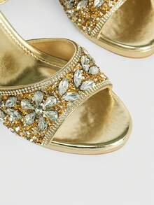 CUCCOO LuxiPop Women Shoes Light Luxury Banquet Style Young Girls Wedding Party Summer Shine Rhinestone Sequins Sandals - Gold - View 7