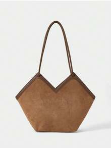 SHECARRY Women's Fashion Brown Imitation Suede Messenger Bag, Simple And Versatile Splicing Shoulder Bag, For Daily, Commuting, Shopping, Travel - Brown - View 3