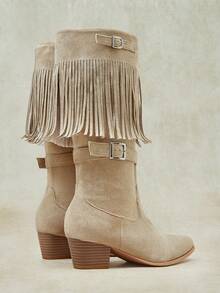 Styleloop Botas altas occidentales con borlas para mujer - Caqui - Ver 6