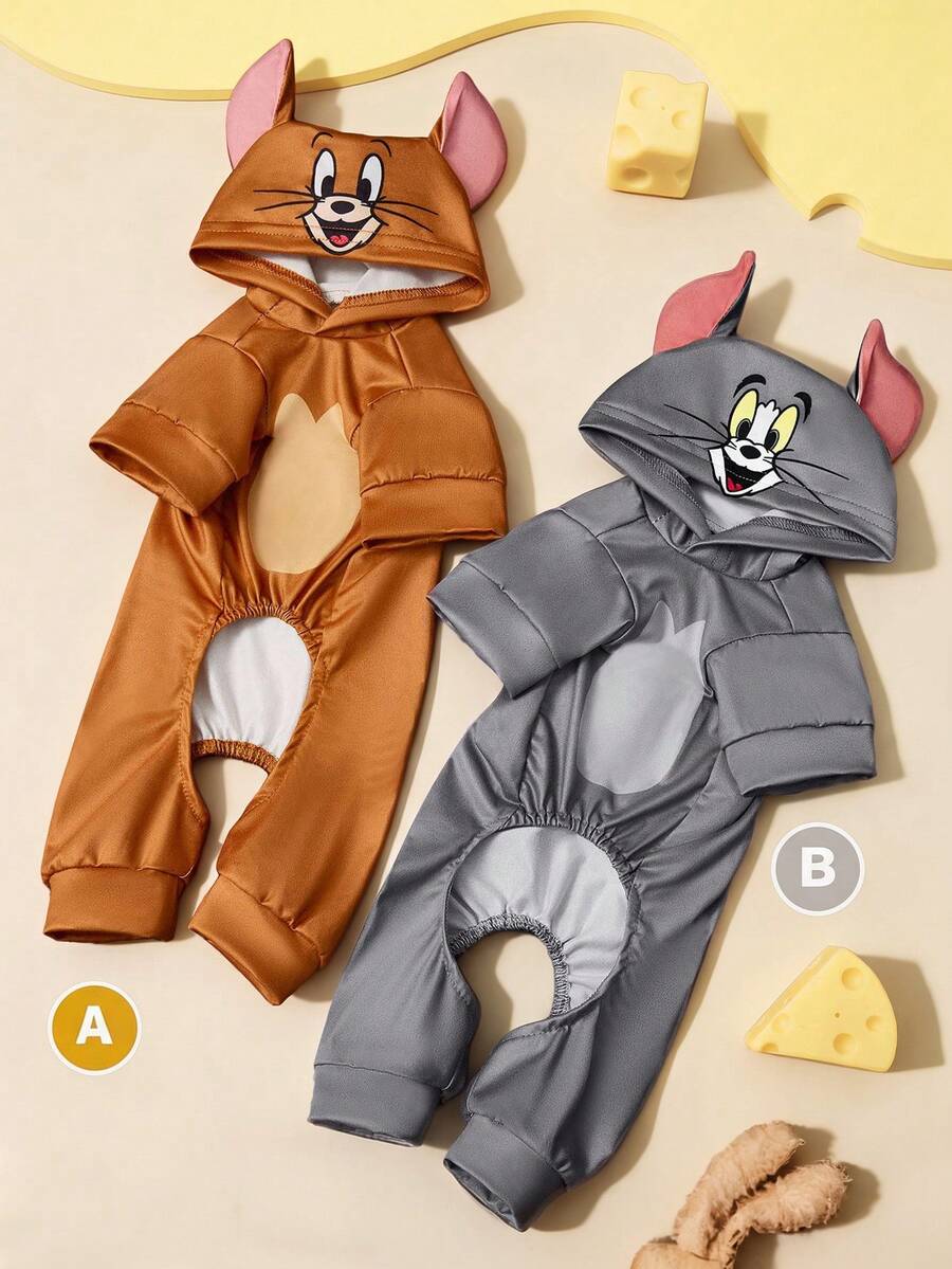 TOM & JERRY X SHEIN 1pc Cartoon Character Cosplay Pet Jumpsuit, Loungewear, Pajamas, Cat/Dog Clothes, Size XXS-XXXXL, Extra Small, Extra Large, Cosplay - Multicolor - View 1