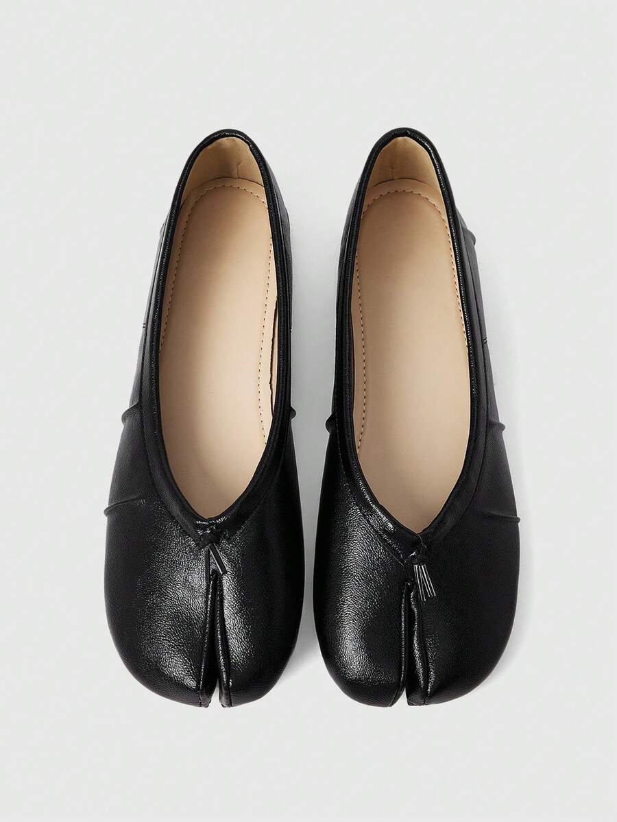 Sleekvia Black Split-Toed Ballet Flats, Women's Low Vamp Soft Leather Versatile Commuter Shoes Fall Shoes - icing on the cake No. 1 - View 1