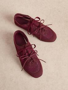 Rosivie Solid Color Lace-Up Casual Comfortable Versatile Flat Shoes, Suitable For Walking, Travel And Vacation - Burgundy 2 - View 2