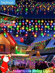 Teckwe Solar Ice Waterfall Light String, 228 Pcs LED Icicle String Light, Outdoor IP44 Halloween Light Strip, 8 Lighting Modes Christmas Lights, Perfect For Christmas, And Thanksgiving Decorations, Patio, Garden, Party, Wedding - Multi-color-8 lighting modes - View 1