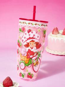 Strawberry Shortcake X SHEIN 24 Oz / 700 Ml 雷射酷感平底杯，附心形閃亮裝飾 - 彩色 - 查看 1