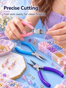 1/3 Pcs Jewelry Making Plier Kit, Needle Nose Pliers, Chain Nose Pliers & Flush Cutters, Anti‑Slip Multi‑Color Hand Tools For DIY Jewelry Craft, Wire Wrapping, Jewelry Repair, Bracelet, Earring & Pendant Making, Handmade Craft Project & Holiday Gift - multicolor - View 7