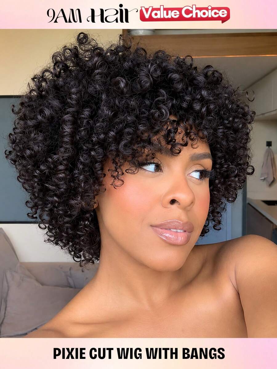 Dark Brown Color Short Curly Pixie Cut Human Hair Wig 2# 1B# Real Affordable Hair Replacement Wig Cheap Daily Use Wig For Beginner Friendly Wear To Go Natural Black - Multicolor - View 1