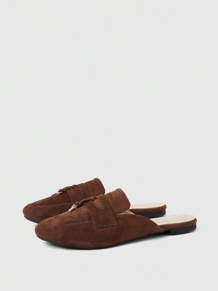 Sleekvia New Fashionable Commuting Versatile Closed Toe, Soft Sole Slip-On Loafer Mules Shoes Slouchy People Shoes - Brown - View 1