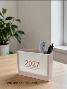 2027 Nuevo Set Creativo de Planificador Calendario y Soporte para Bolígrafo de Doble Función, Decoración de Escritorio de Oficina Calendario, Organizador Multifuncional de Notas y Almacenamiento de Registro, Suministros de Oficina para Gestión de Planificación - A - Ver 5