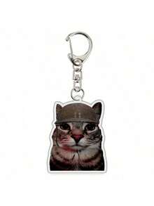 1/8PCS Cute Cat Face Keychain Two Cats Chatting Keyring Kawaii Pendant Fun Keychain Durable Lightweight For Back To School Students Cat Lovers Women Men Daily Use Bag Charm Christmas New Year Birthday Gift Keychain Accessories - Multicolor - View 20