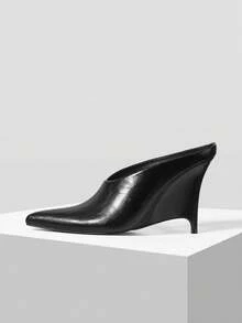 Mnmlis Women's Fashion And Elegance Stiletto Wedge Heel Empty Pointed Toe Closed Toe Women's Sandals - Black - View 1