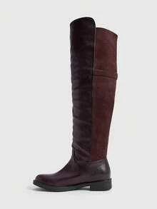 Daringsoles 秋冬新款圓頭平底過膝高筒騎士靴 - 咖啡棕 - 查看 4