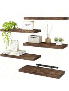 [Set 2/5 Pcs] Rak Gantung Rustic 15,7"P x 5,9"L x 0,59"T, Rak Penyimpanan Kayu yang Dipasang di Dinding untuk Rumah Pertanian, Kamar Tidur, Kamar Mandi, Ruang Tamu, Dapur dalam Warna Putih/Hitam/Cokelat Tua - MultiWarna - View 16