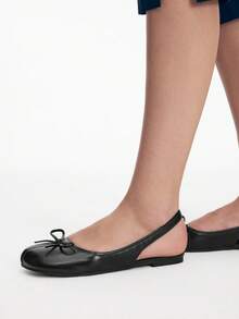 Mnmlis Ladies Square Head Flat Bottom Bow Decoration Fashion, Office Comfort, Holiday Shoes - Black - View 7