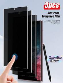 3PCS Anti-Spy Privacy Tempered Glass Screen Protector For Galaxy S23 / S24 Ultra / S24 FE / S25 Ultra / S25 Edge, Anti-Drop, Anti-Scratch, Waterproof - Black - View 1