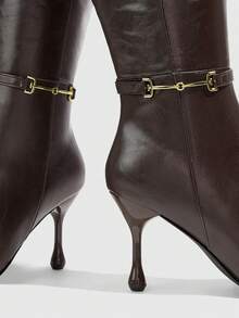 Daringsoles Bốt cao cổ đến gối nữ thời trang thanh lịch phong cách công sở, gót nhọn, khóa kéo bên trong, cho mùa thu/đông - Cà phê nâu - Xem 5