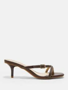 CUCCOO CURVES Women's Brown Square Toe Plus Size Wide Feet High Heel Sandals - Coffee - View 2