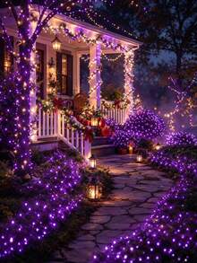Teckwe 200 LED Luces Decorativas Solares de Halloween, Luces de Cadena LED Púrpura/Naranja/Blanco, 8 Modos, Luces de Cadena Centelleantes de Larga Duración, Adecuadas para el Hogar, Jardines, Patios, Halloween, Decoraciones Festivas del Césped - Morado - Ver 2