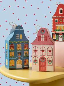 Joivida European Style Christmas House Gift Box, Festive Cottage Shape Holiday Favor Box, Cute Christmas Gift Packaging Box For Party, Wedding, Holiday Celebration, Table Decor, Seasonal Gift Wrapping Supplies - multicolor - View 5