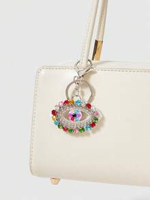 ROMWE Grunge Punk Metal Hollow Colored Rhinestone Evil Eye Key Pendant, Multi-Colored Colored Diamond Surround Contrasting Big Eye Modeling Bag Buckle - color - View 2
