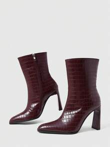 Daringsoles 經典西式女款中筒靴，適合秋冬日常與節慶場合 - 酒紅色 - 查看 5