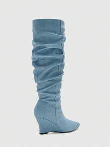 CUCCOO BIZCHIC Ladies Pointed Heel Knee Boots Party Party Boots Sexy Fashion Boots Blue Boots Winter Boots - Blue - View 4