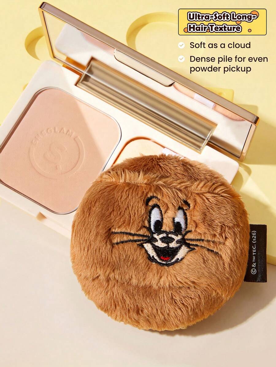 TOM & JERRY X SHEIN Cartoon Cat & Mouse Plush Powder Puff, Fluffy Makeup Puff For Loose Powder, Setting Powder & Compact Powder, Gentle On Skin, Ideal For Daily Makeup & Travel - Brown - View 1
