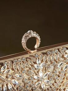 Soiraine Ladies Fashionable Luxury Exquisite Shining Gold Rhinestone Clutch Handbag Carry Dinner Bag, Elegant Wedding Party Ball Banquet - Gold - View 6