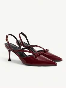 CUCCOO CHICEST Burgundy Patent Leather Back Empty High Heels Women - Burgundy - View 2