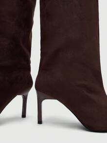 Daringsoles Women's New Pointed Stiletto Suede Wide Tube And Knee Boots - Coffee Brown - View 5