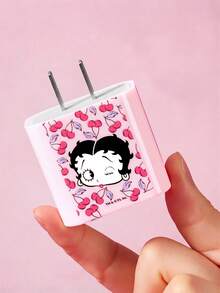 Betty Boop x SHEIN 3 Pcs Data Line Protective Cover, Suitable For IPhone Charger, Cherry Printing Pattern, Charger Protective Cover (Without Data Line) - Pink - View 5