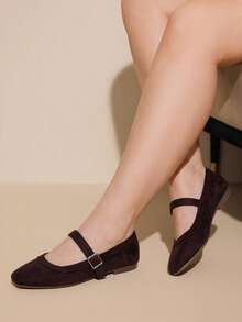 CUCCOO CURVES Outdoor Women's Square Toe Flat Bottom Strip With Fashionable, Simple And Breathable Daily Vacation With Slip-On Shoes - Brown - View 5