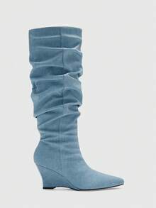 CUCCOO BIZCHIC Ladies Pointed Heel Knee Boots Party Party Boots Sexy Fashion Boots Blue Boots Winter Boots - Blue - View 1