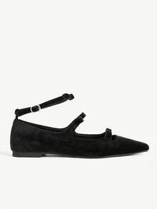 CUCCOO CHICEST French Retro Black Velvet Bow Pointed Flat Bottom Buckle With Women's Single Shoes - Black velvet - View 3
