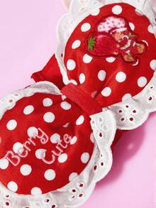 Strawberry Shortcake X SHEIN Cartoon Embroidered Polka Dot Bow Lace Plush Elastic Hair Band, Single Piece - Strawberry Doll - View 4