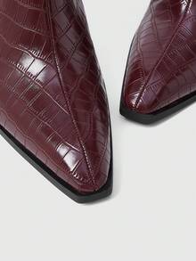 Daringsoles 經典西式女款中筒靴，適合秋冬日常與節慶場合 - 酒紅色 - 查看 4