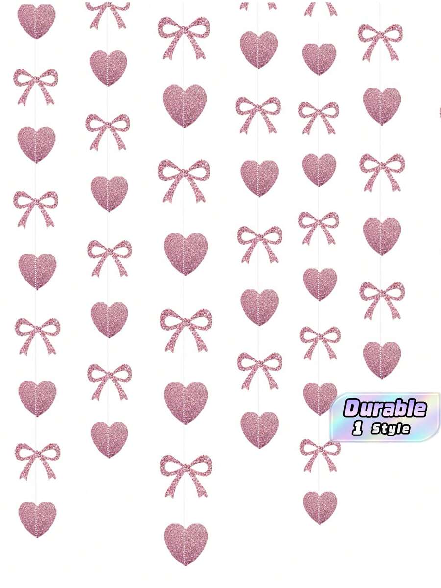 Glitter Heart Bow Decorations, 24PCS, Hanging Ornaments For Valentine's Day, Wedding & Birthday Party Backdrop, Pink Garland - pink - View 1