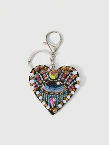 ROMWE Grunge Punk Multi-Faceted Crystal Bead Love Buckle, Colorful Center Diamond Evil Eye Pendant, Holiday Wear Atmosphere Accessories - Black - View 1