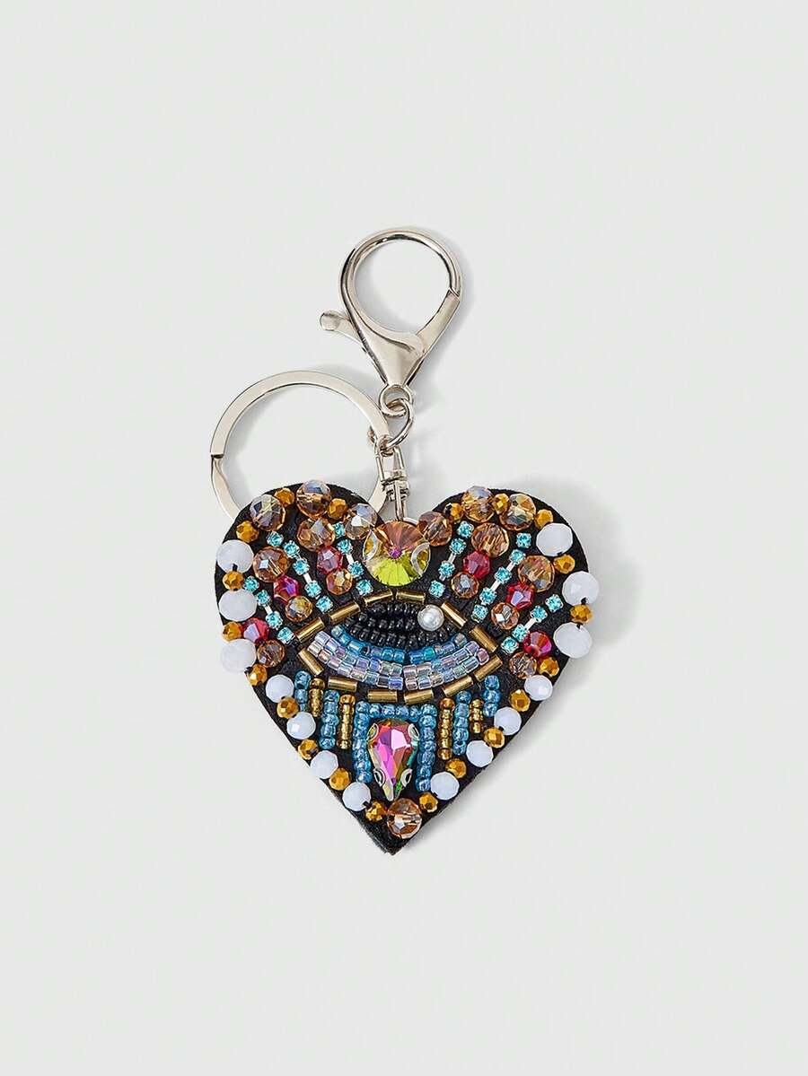 ROMWE Grunge Punk Multi-Faceted Crystal Bead Love Buckle, Colorful Center Diamond Evil Eye Pendant, Holiday Wear Atmosphere Accessories - Black - View 1
