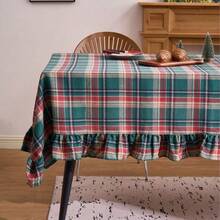Cirelle 1pc Christmas Red And Green Plaid Tablecloth | Ruffled Edge Rectangular Plaid Table Cover For Holiday Dining, Party, Kitchen & Dining Room Decor - Green - View 15