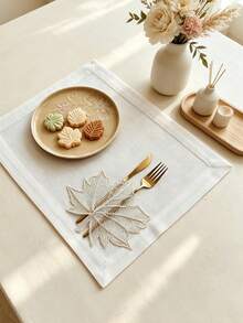 Cirelle 1pc/2pcs Elegant Beige White Placemats With Embroidered Leaf Cutlery Pocket | Fabric Table Mats With Silverware Holder For Dining Table, Thanksgiving & Holiday Decor - Beige - View 12