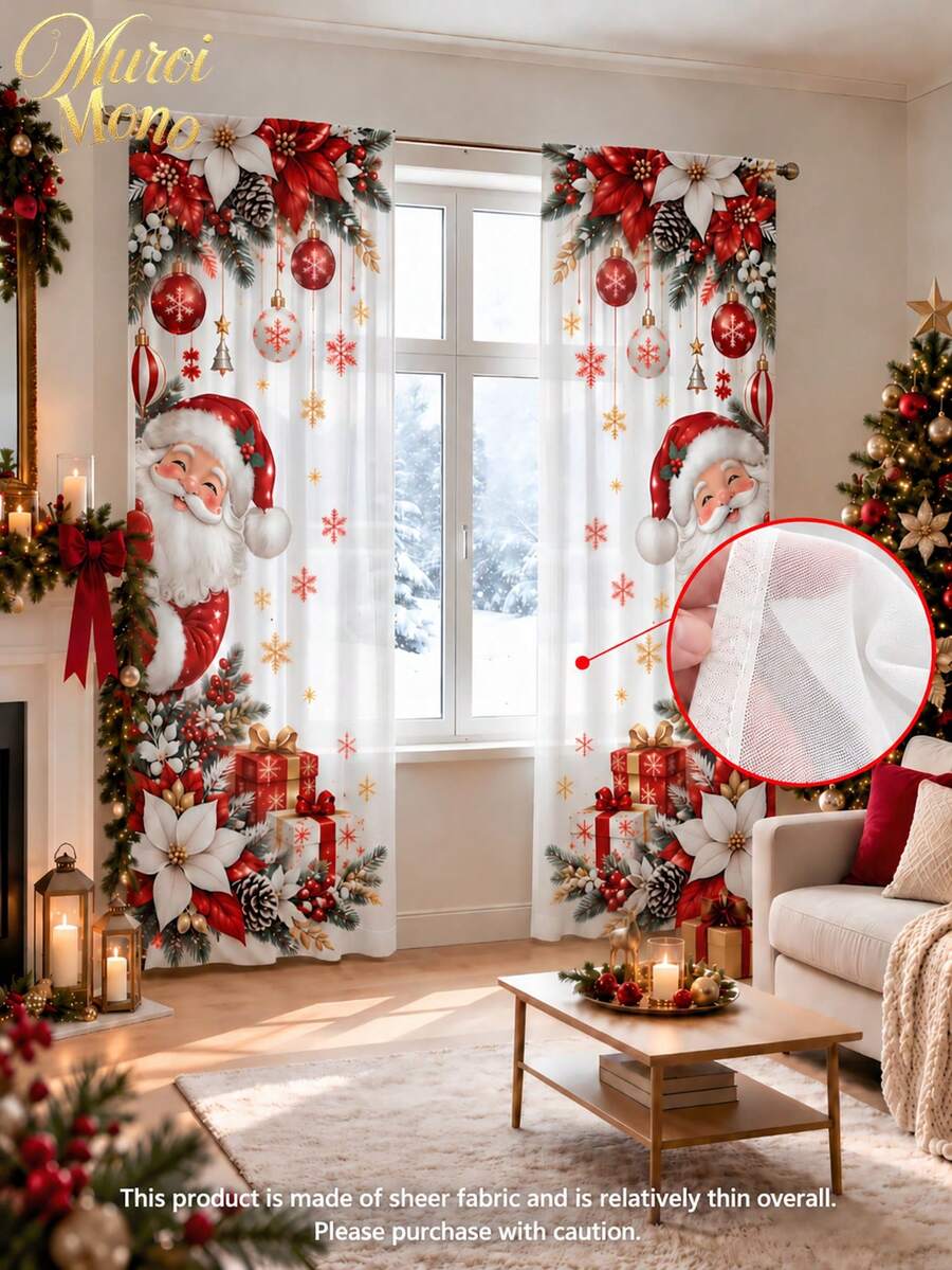 Muroi Mono 2PCS Christmas-Themed Curtain Set Featuring Santa Claus And ...