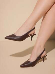CUCCOO CURVES Ladies Pointed Electroplated Fine Heel Fattened Wide Last Brown High Heel Shoes - Coffee - View 3