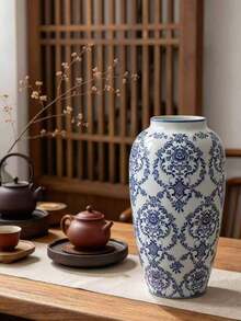 Vintage Blue And White Porcelain Ceramic Vase, Ideal For Home Living Room - Vase - View 5