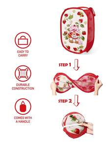 Strawberry Shortcake X SHEIN Polyester Fiber Foldable Storage Basket - Pop-Up Portable Storage Basket, Household Multi-Functional Storage Box, Suitable For Clothing, Toys, Sundries Sorting, Light, Durable And Easy To Clean, Suitable For Bedrooms, Living Rooms, - Beige - View 3