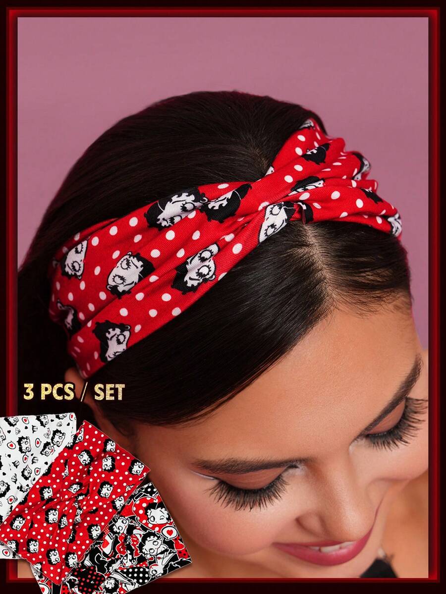 Betty Boop x SHEIN 3-Piece Elastic Headband, Suitable For Daily Wear, Can Be Used As A Gift. - Multicolor - View 1
